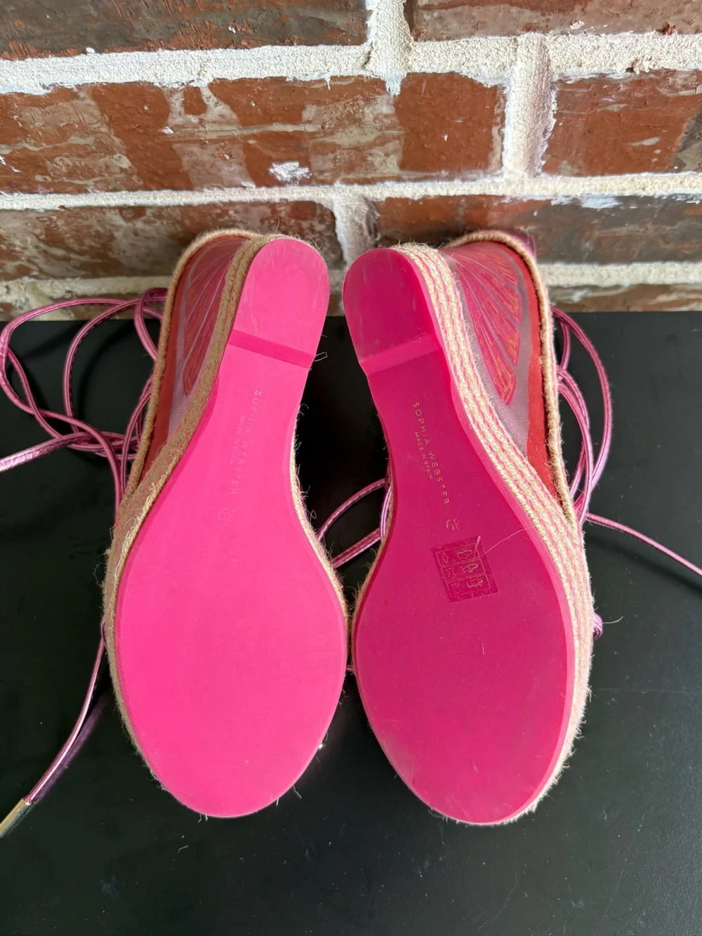 Sophia Webster Mimi Espadrille Wedge Sandals Metallic Citrus Pink EU Size 39